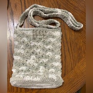Crochet Bag Gray & White with adjustable handle Phone purse 100% cotton Handmade